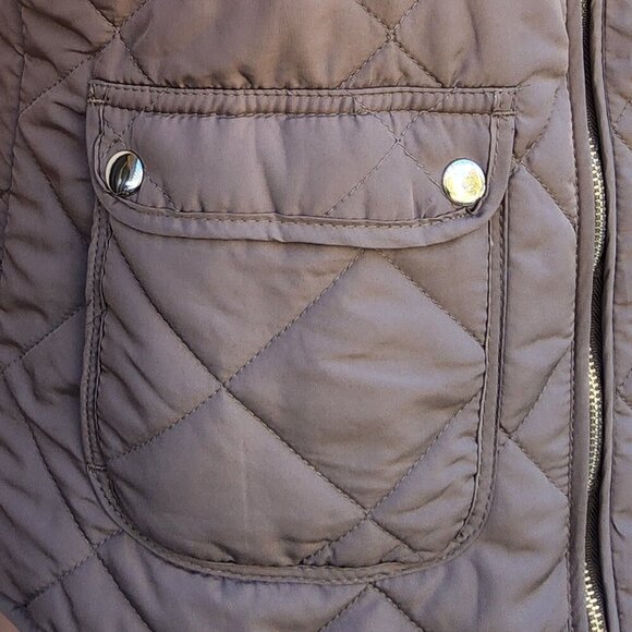 Thread & Supply Quilted Puffer Vest Size Small Gray Khaki Women's zip up - Picture 5 of 7